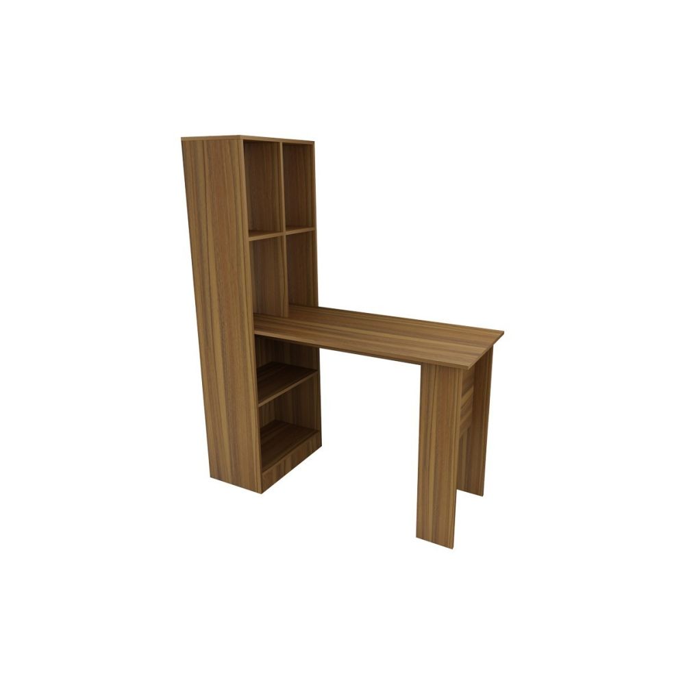 Mesa de Oficina con Librería-Escritorio en Melamina Color Nogal, 120x50x150cm - Diseño Versátil y Funcional