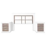 Pack Cabecero de 160 x 120 cm + 2 Mesitas de Noche, Colores Andersen y Pino Gris (para Cama de 135-140 o 160) – Meyvaser