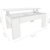 Mesa de Centro Elevable, Mesita de Salón, Acabado en Color nogal, Medidas: 90 cm (Ancho) x 50 cm (Fondo) x 46-57 cm (Alto)