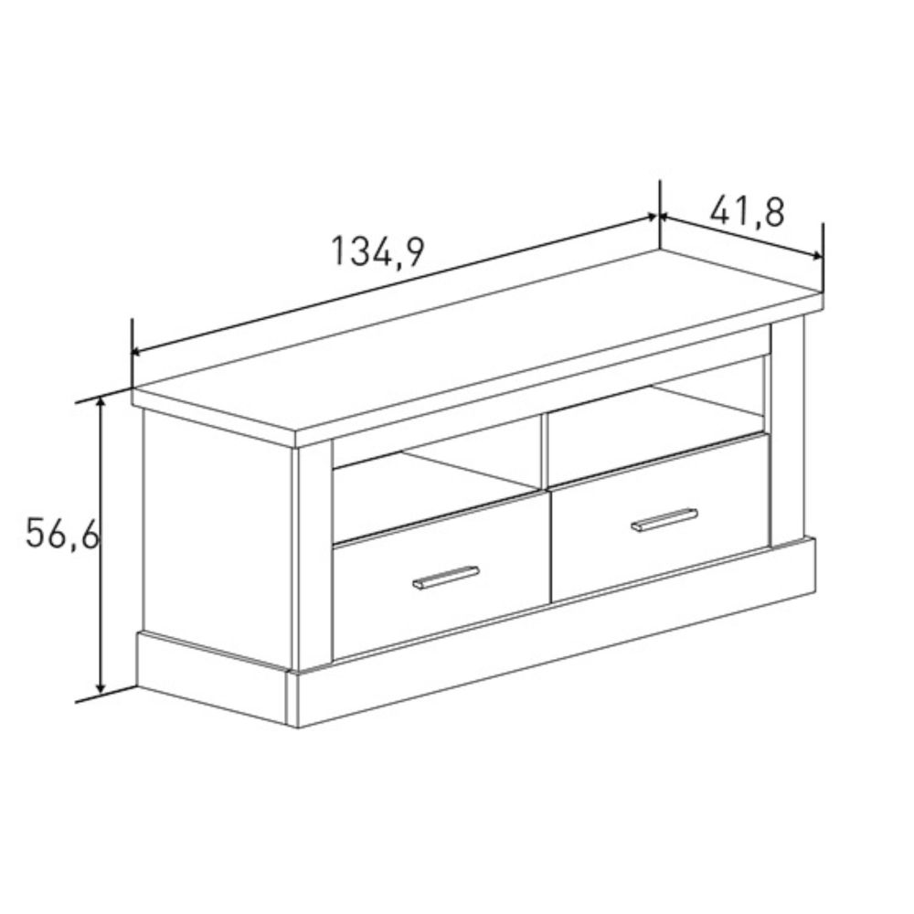 Mueble TV,Mesa de televisión 2 Puertas y 2 Estantes, Acabado en Cambria y Blanco, Patas de Madera, 135 cm Lar x 56,6 cm Al
