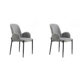 Juego de 2 Sillas con Brazos Tapizadas en Tela Gris y Patas Metálicas Negras - Medidas 60x57x88 cm