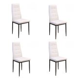 Pack de 4 Sillas Tapizadas en Tela Polipiel Blanca con Costuras Acolchadas, Patas Metálicas en Color Negro, Medidas 43x56x96 cm