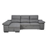 Sofá con Chaiselongue Reversible Color Cemento, Asientos Extensibles y Arcón, 291x160x104 cm, Tapizado en Tela