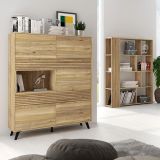 Mueble Vitrina para Salón o Comedor, Mueble de salón, Aparador cocina, Mauvella-rayas, 120 cm (Anc) x 156 cm (Al) x 40 cm (Fon)