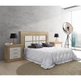 Pack de Dormitorio con Cabecero de 160 x 120 cm + 2 Mesitas de Noche + Cómoda | Color Cambria y Blanco