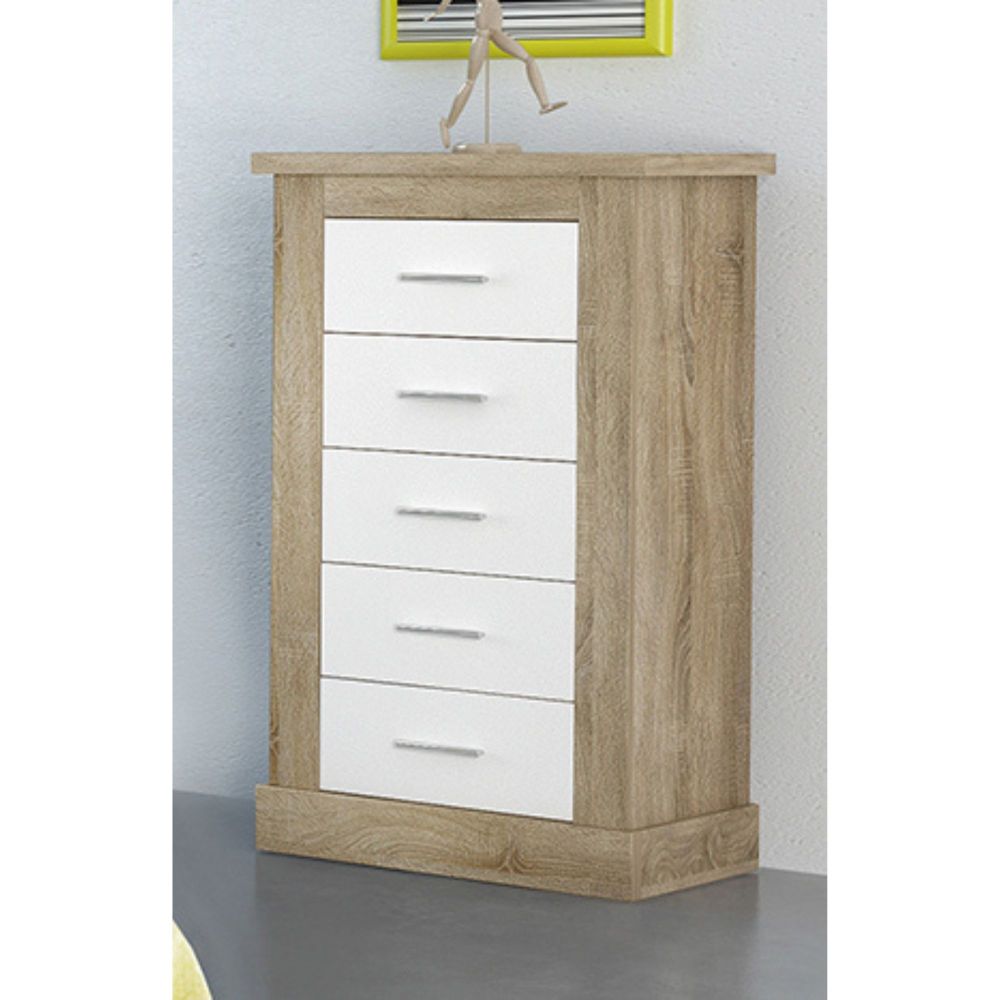 Pack de Dormitorio con Cabecero de 160 x 120 cm + 2 Mesitas de Noche + Sinfonier | Color Cambria y Blanco