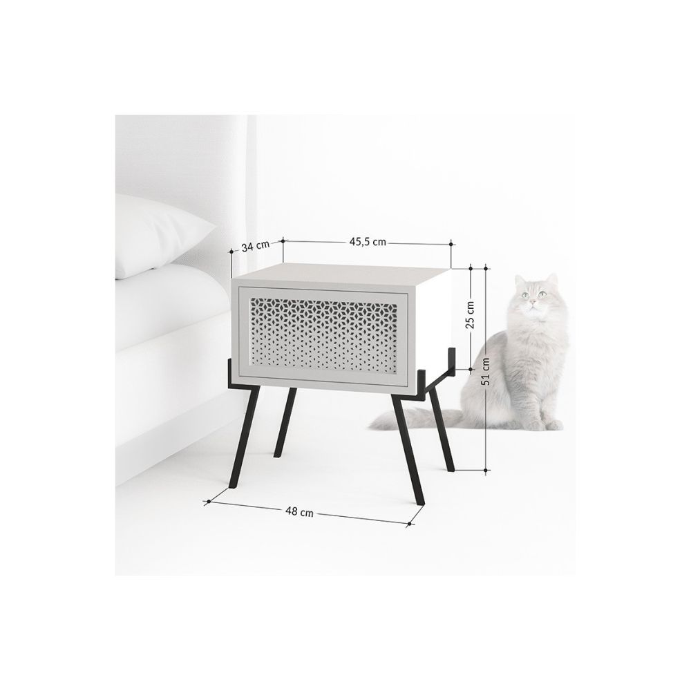 Mesita de noche con 1 cajón Color Blanco y Negro Abatible-48x34x51cm - Diseño moderno